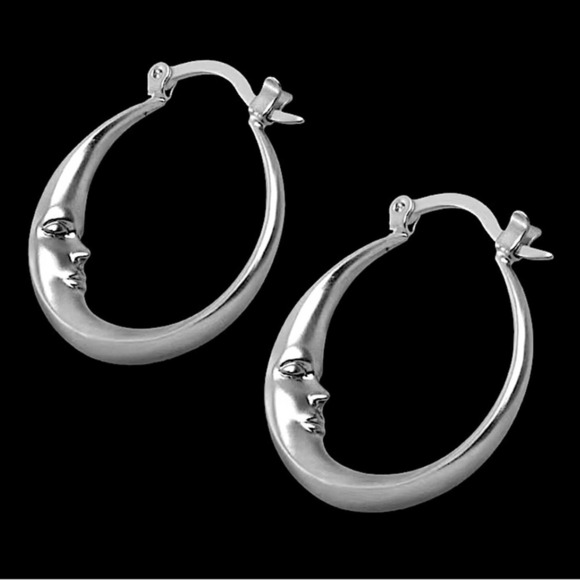 Silver Moon Hoop Minimalist Earrings Earrings - Picture 2 of 7